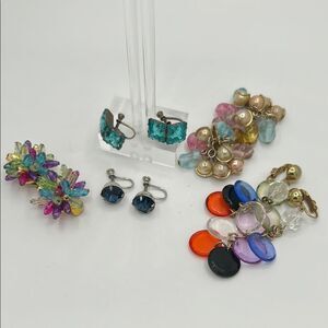 Colorful clip and screw back vintage earrings lot